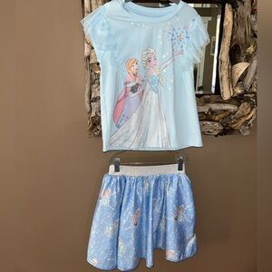 Disney Frozen Girls Top & Skirt Set with Elsa & Anna Graphic
